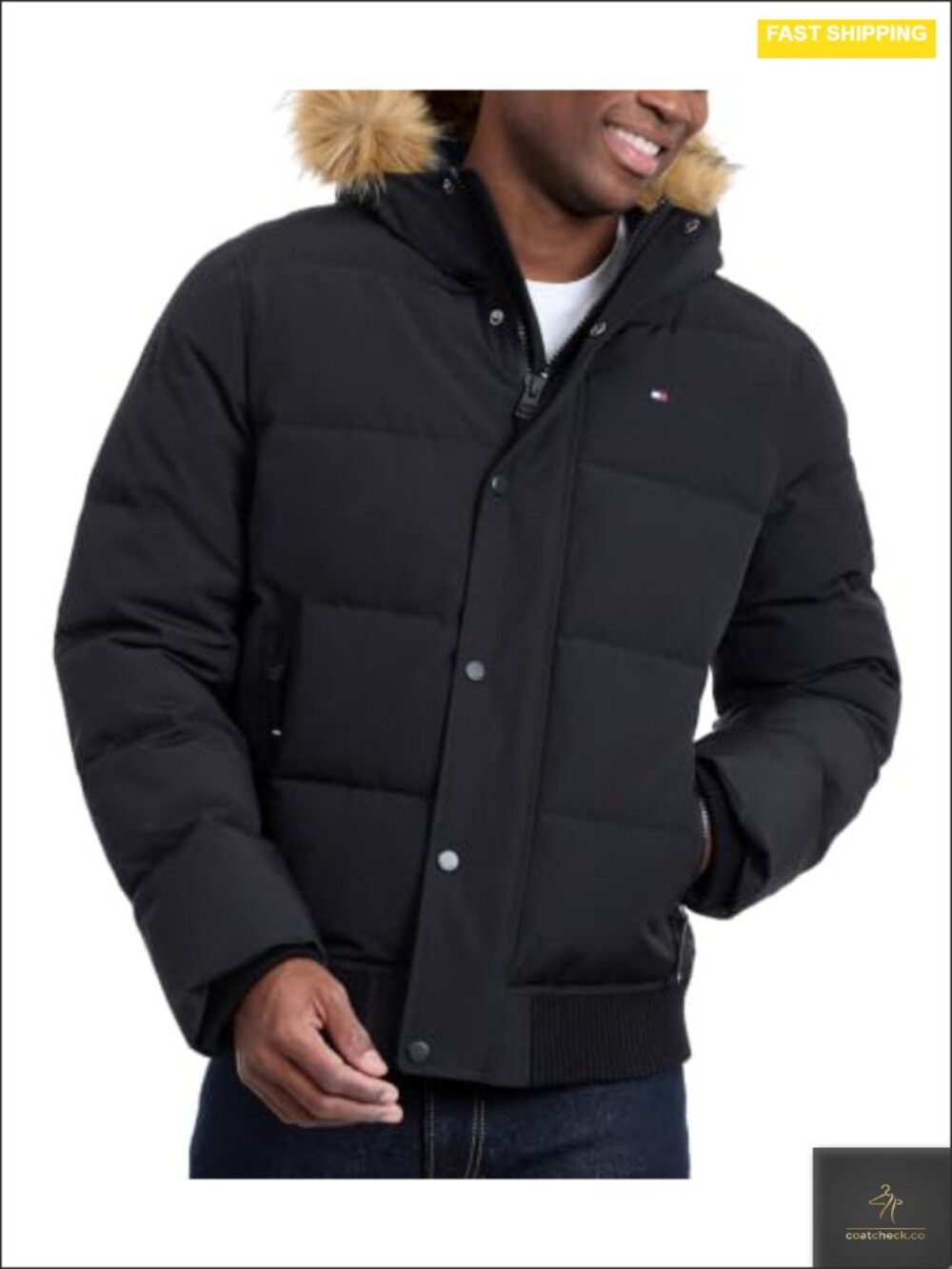 Quilted Snorkel Bomber Jacket Wind Water Resistant Detachable Hood